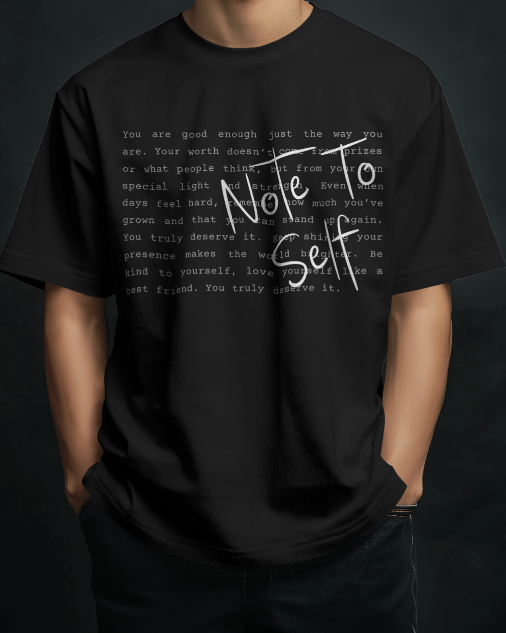 Black t-shirt with motivational quote 